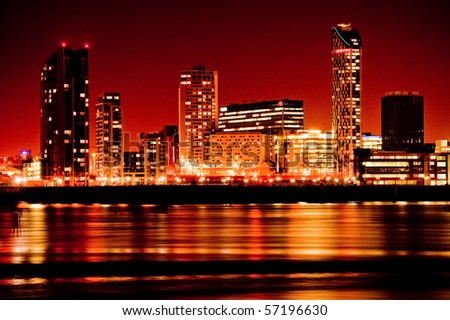 Artistic image of modern buildings in red colours