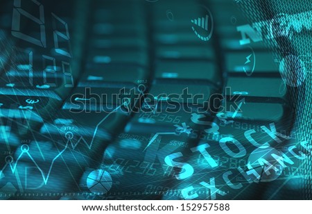 Computer keyboard with glowing business management icons and diagram