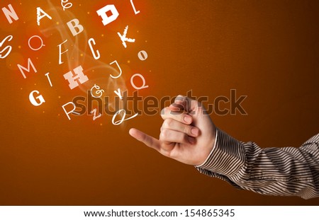 Glowing letters coming out of gun shaped hands
