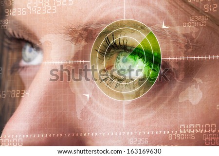 Cyber woman with modern military target eye concept