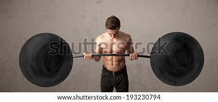 Strong muscular man lifting weights