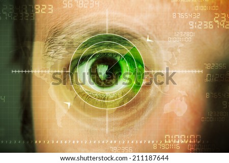 Modern man with cyber technology target military eye concept