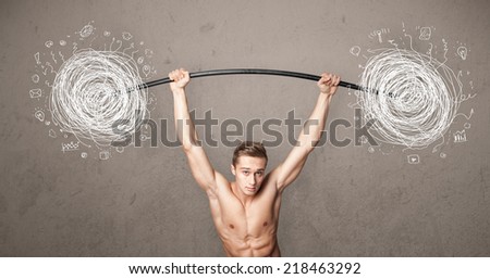 Strong muscular man lifting chaos concept
