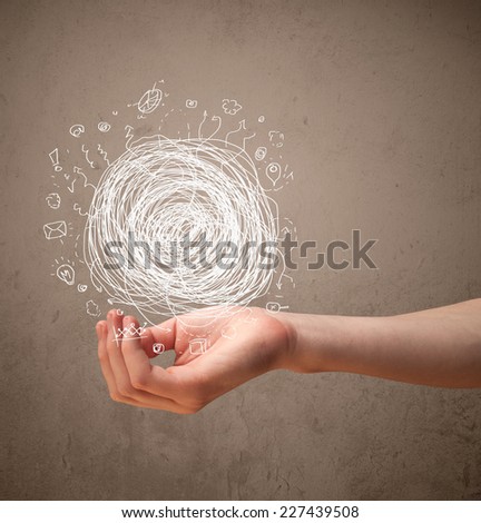 Woman presenting chaos concept in her palm