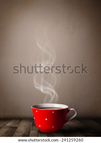Coffee cup with abstract white steam, close up