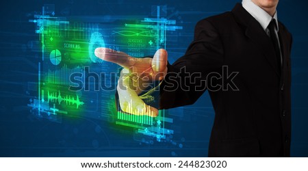 Businessman pressing modern technology panel with finger print reader