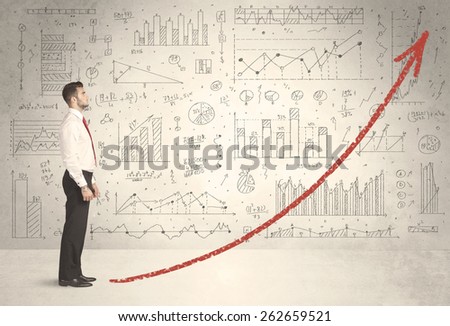 Business man climbing on red graph arrow concept on background