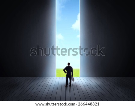Concept of career and freedom of nature with a bright open gate