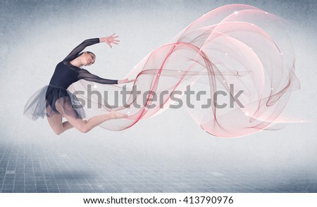 Dancing ballet performance artist with abstract swirl concept on background