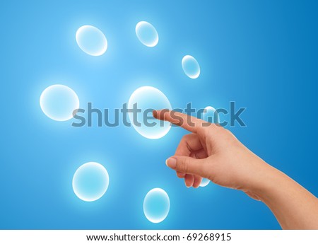 the hand on the flow of several button, futuristic digital technology