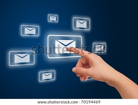 woman hand pressing e-mail icon