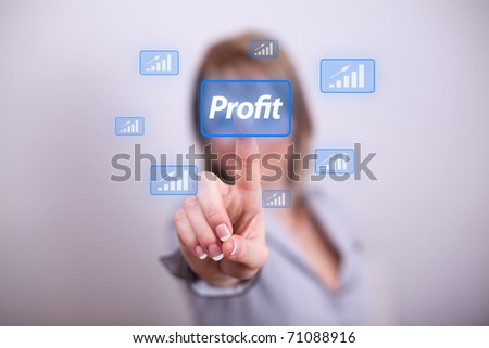 Woman pressing modern profit button with one hand