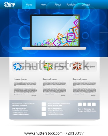 Blue business web template layout with laptop slider