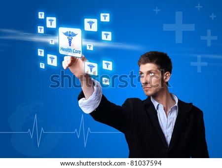 doctor pressing digital button ( Health Care )