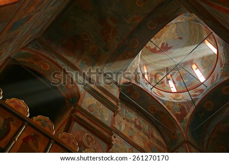 Borovsk, Russia - May 10, 2009: God\'s light in the Cathedral of the Nativity of the Virgin Mary (Mother of God) in Pafnutyev Borovsky monastery, Borovsk, Kaluga region, Russia.