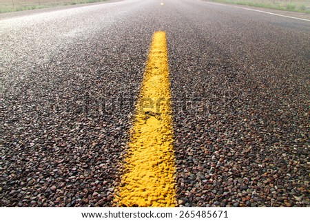 Yellow road dividing line on a desert road