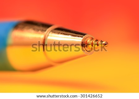 Extreme close up shot of a pen tip created with multiple  image stacking for better focus