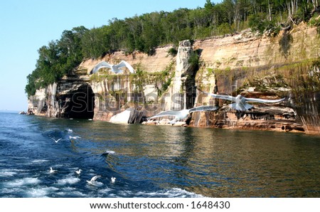 Pictured rocks on superior lake shore