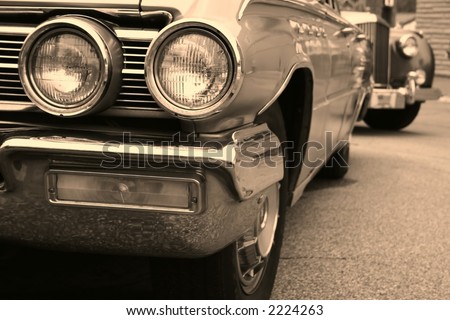 stock photo beautiful american muscle cars in sepia color