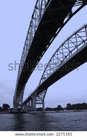 Blue water bridge shot from below