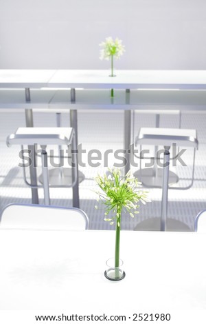 Green flower vase on white table with white back ground