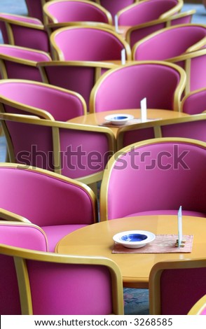 Row of breakfast tables
