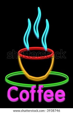 An illustration of neon light glow coffee sign