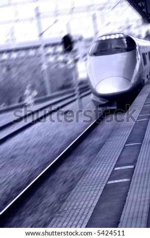 High speed bullet train in Japan in purple color tone