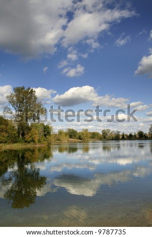 Scenic landscape of tree reflections in water