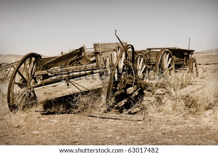 Old carts in a Ghost town near Cody, Wyoming