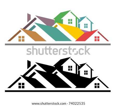 An illustration of colorful and black and white real estate icon