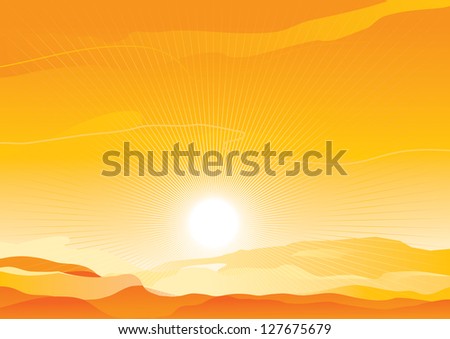 Desert landscape. Vector background of  sunrise in sand desert