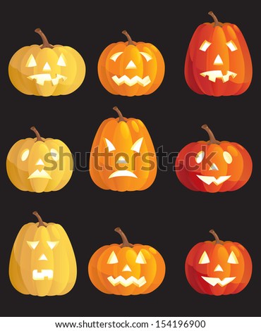 Halloween pumpkins. Set of many  various emotions at halloween pumpkins