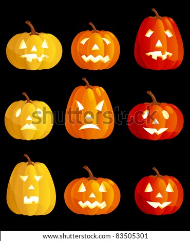 Halloween pumpkins Set of many  various emotions at halloween pumpkins