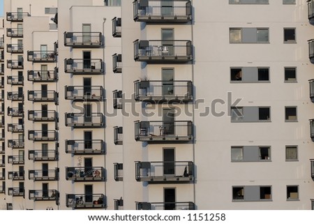 Stacked up apartment blocks with balconies