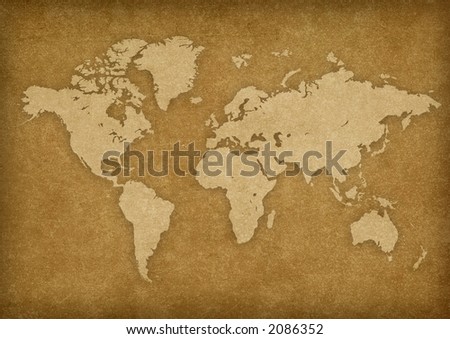 world map on rusty texture.Map from