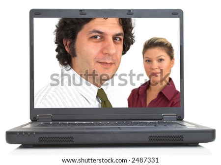 business team portrait on lap-top screen, both images are from photographers portfolio