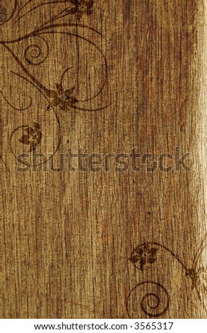 old wood background with flower ornament designs