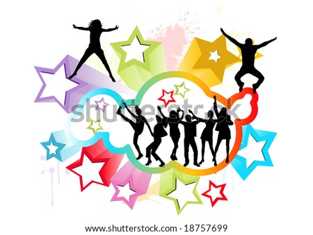 Logo Design on Stock Vector   Dancing People Vector Silhouette Design With 3d Stars