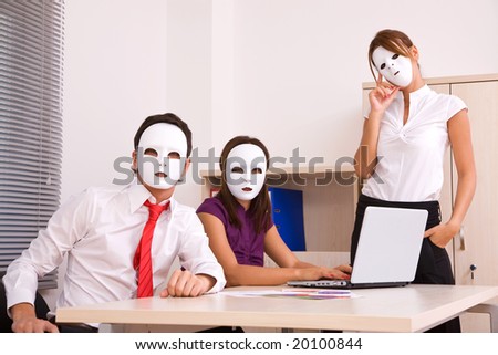 business communications concept with people and masks