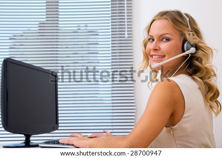 call center operator representative at the office with computer