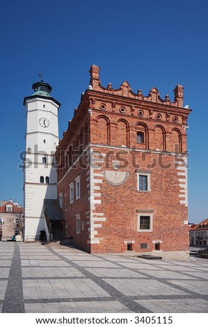 Very old (and still functional) town hall in Sandomierz, Poland. The town hall was build in the XIV century and the tower was build in the XVII century.
