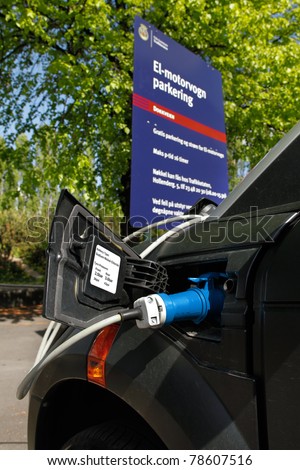 Charging  Battery    on Stock Photo   Oslo  May 14   Electric Car Charging The Battery