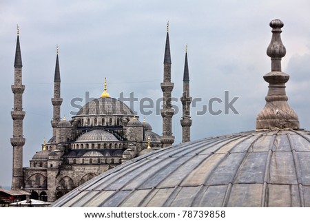 The Sultan Ahmed Mosque known as Blue Mosque seen from Hagia Sophia. UNESCO World Heritage Site.