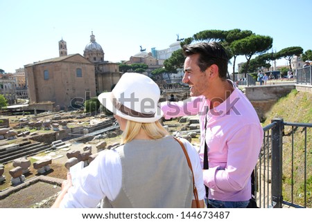 Couple in Rome visiting Roman Forum