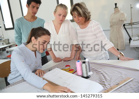 Group of students in dressmaking training school