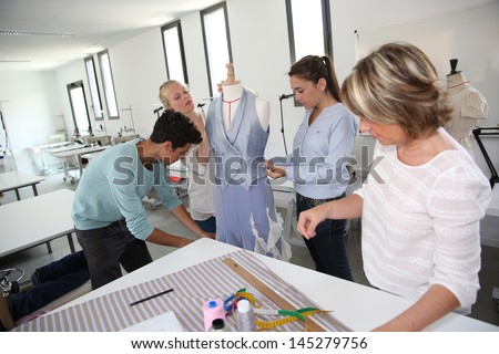 Group of students in dressmaking training school