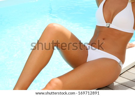 Closeup Of Woman\'S Body In White Bikini