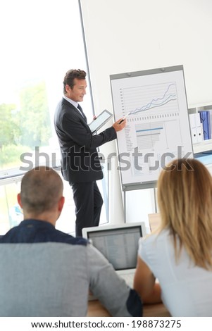 Business people attending weekly presentation