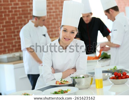 Portrait of student girl in cooking training course